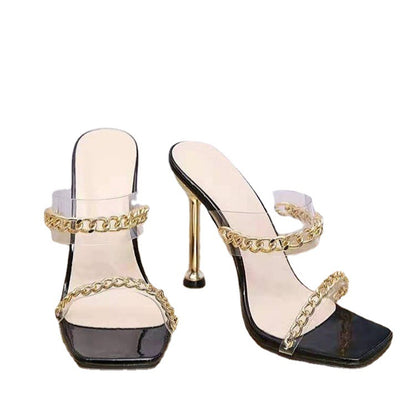 Chain Square Toe Heels