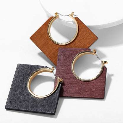 Square Wooden Geometric Earrings