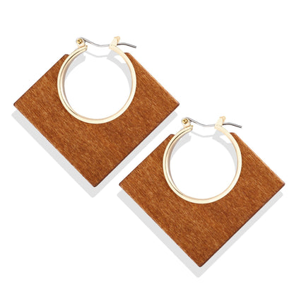 Square Wooden Geometric Earrings