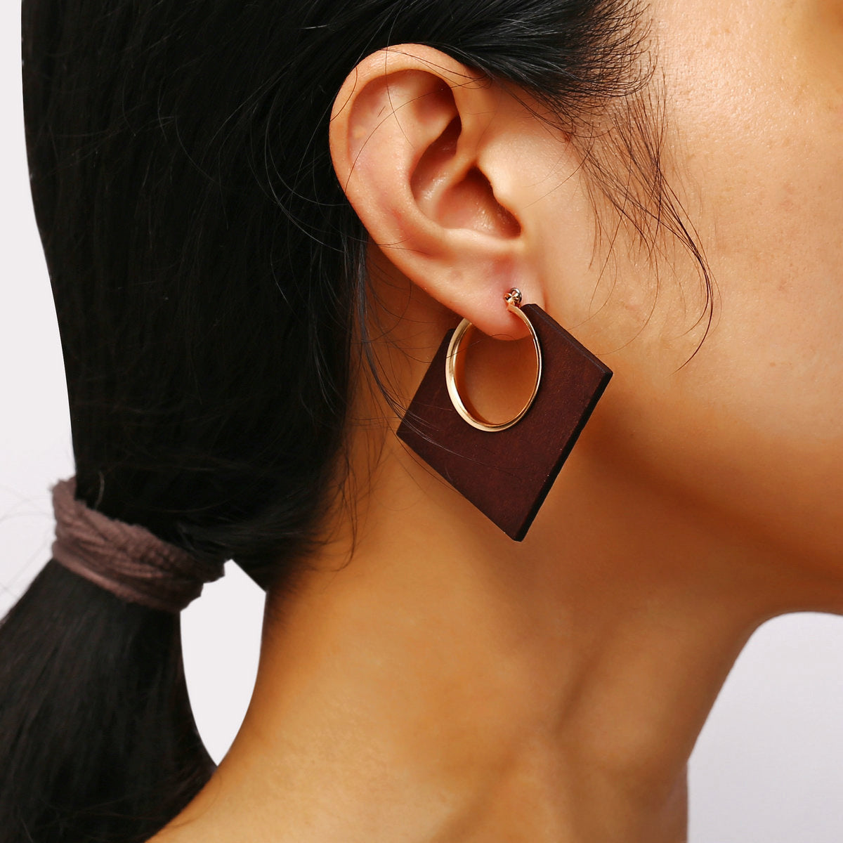 Square Wooden Geometric Earrings