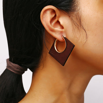Square Wooden Geometric Earrings