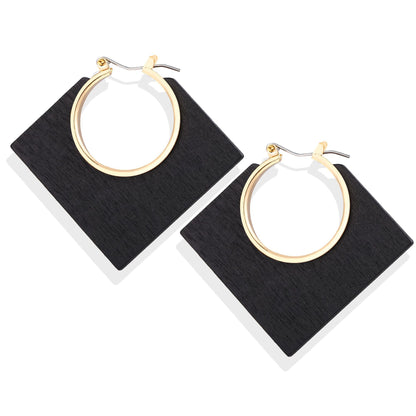 Square Wooden Geometric Earrings