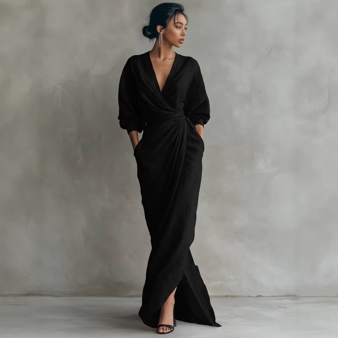 V Neck Waist Cinching Dress