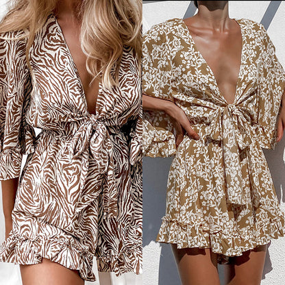 Printed Deep V Jumpsuit