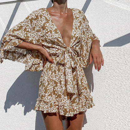 Printed Deep V Jumpsuit