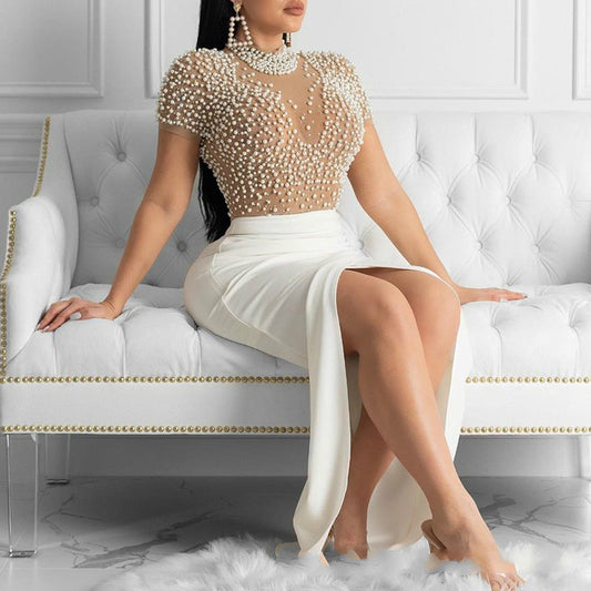 Beaded Sheer Tulle Dress