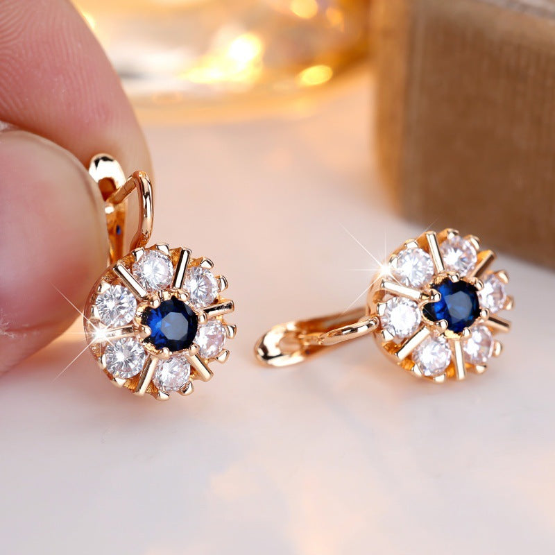 Round White Zircon Sapphire Blue Zircon  Earrings