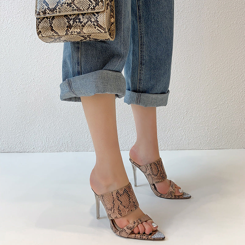 Pointed Crystal Heel Sandals