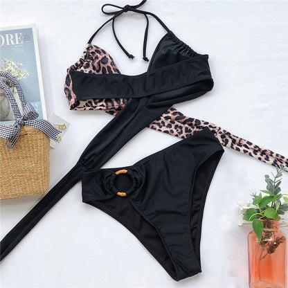 Lace-up Split Leopard Bikini
