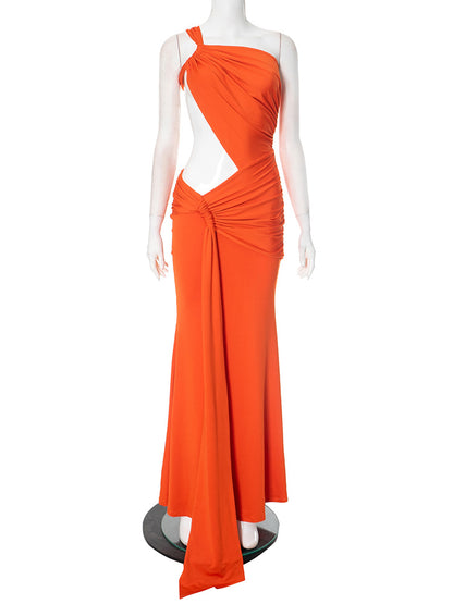 Asymmetric Pleated Maxi Dress