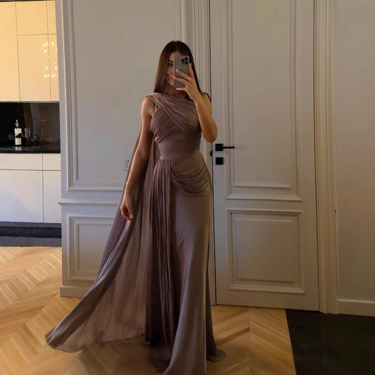 Pleated Satin Ribbon Evening Dress