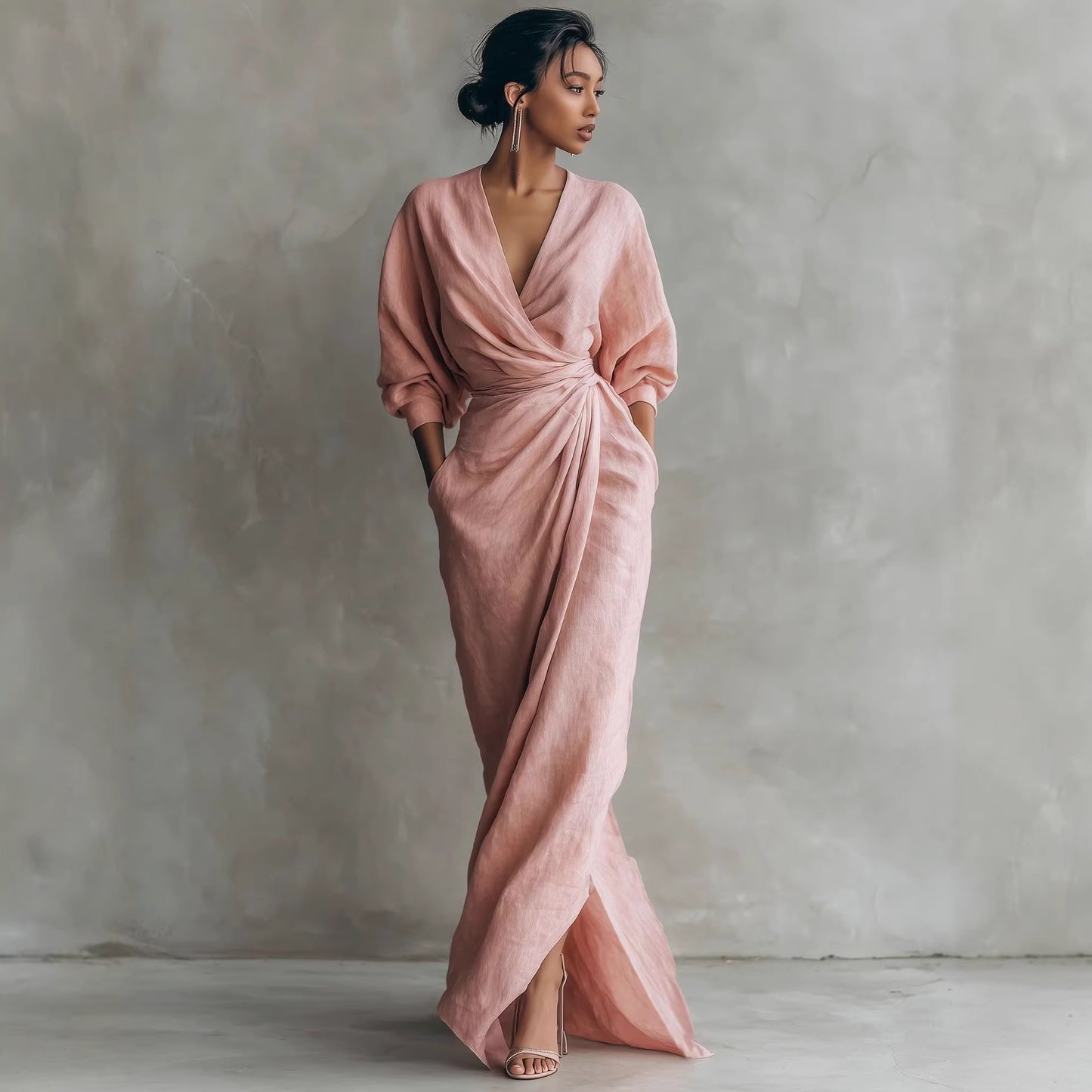 V Neck Waist Cinching Dress
