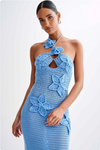 Slim Halter Neck Dress With Stars