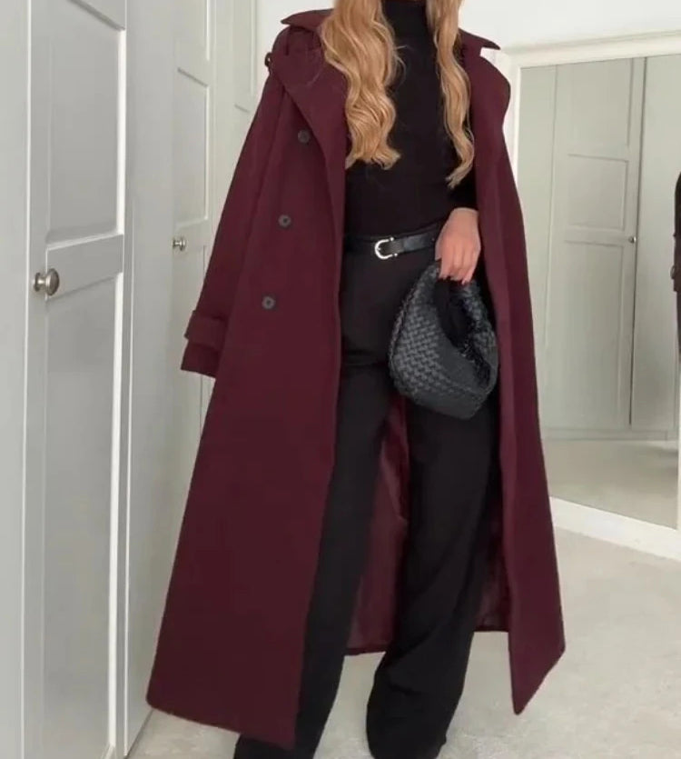 Fashion Lapel Woolen Coat With Belt