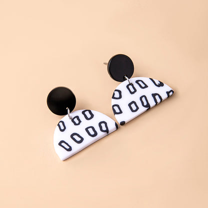Black White Small Circle Dot Acrylic Earrings For Women