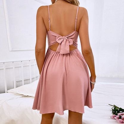 High Waist Lace Bow Sling Dress