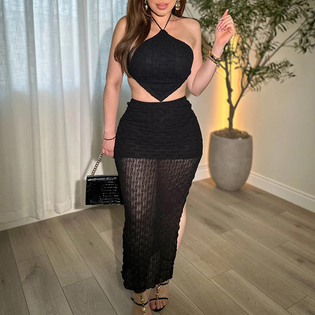 Backless Halter Skirt Set