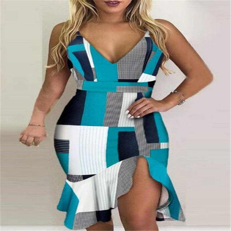 Collage Halter Irregular Skirt Dresses