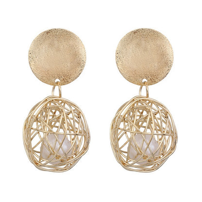 Simple Woven Ball Pearl Stud Earrings