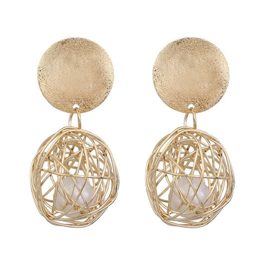 Simple Woven Ball Pearl Stud Earrings