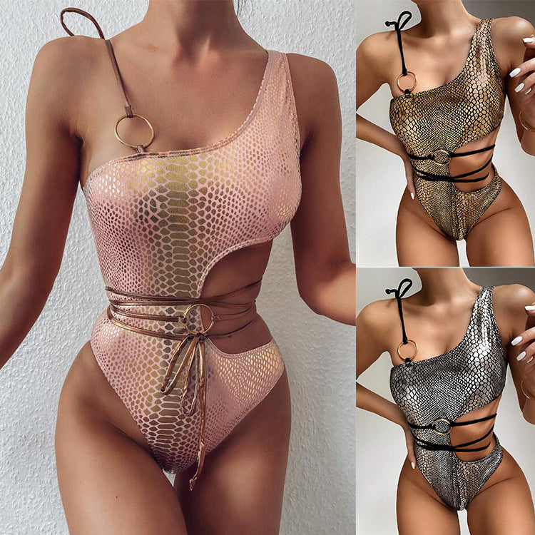 One-Shoulder Snake Bikini