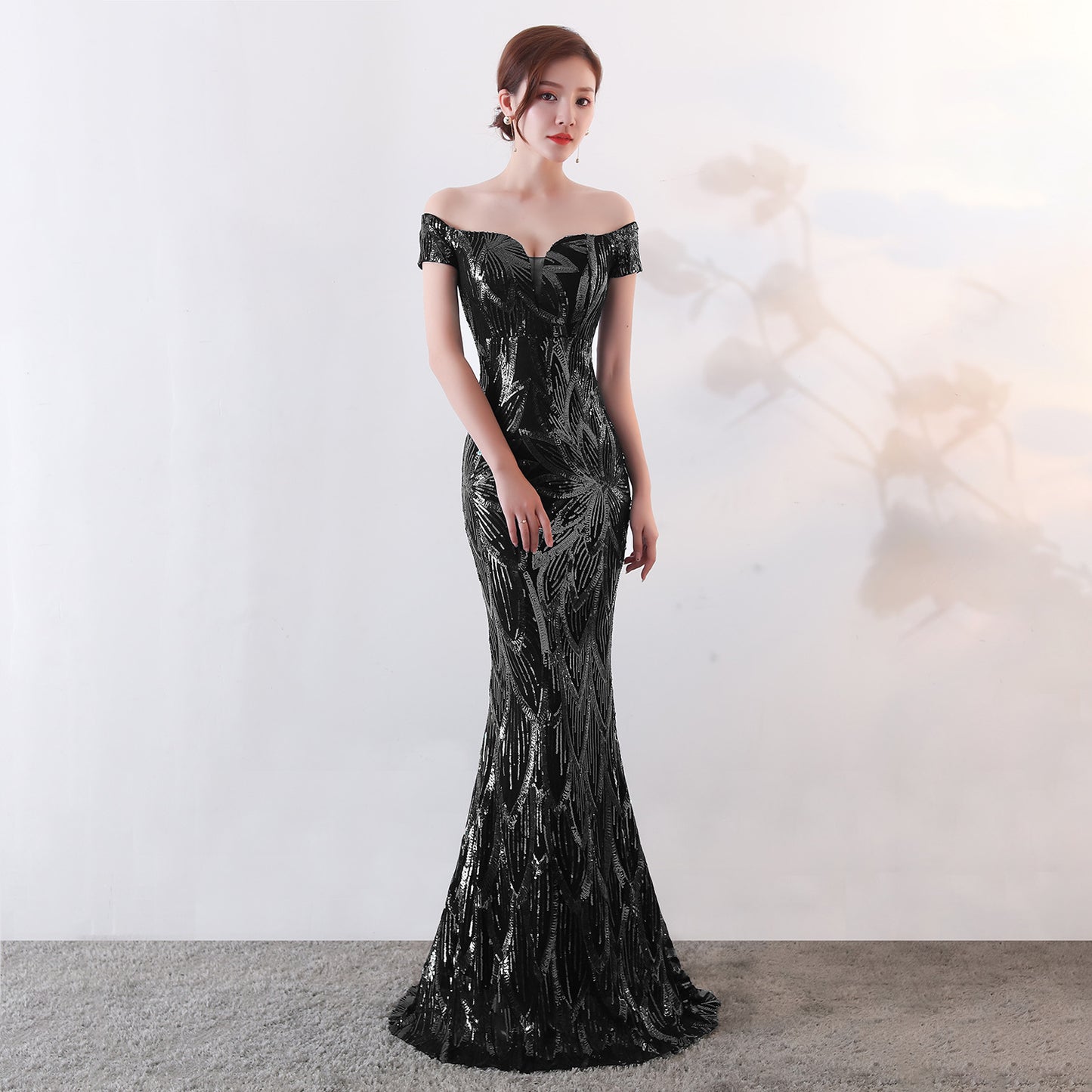 Fishtail Sequined Evening Dress