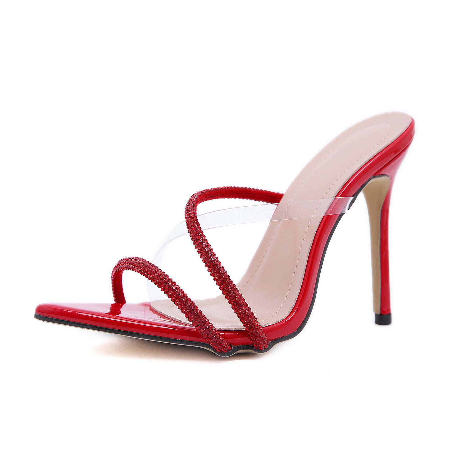 Pointed Rhinestone Heel Sandals