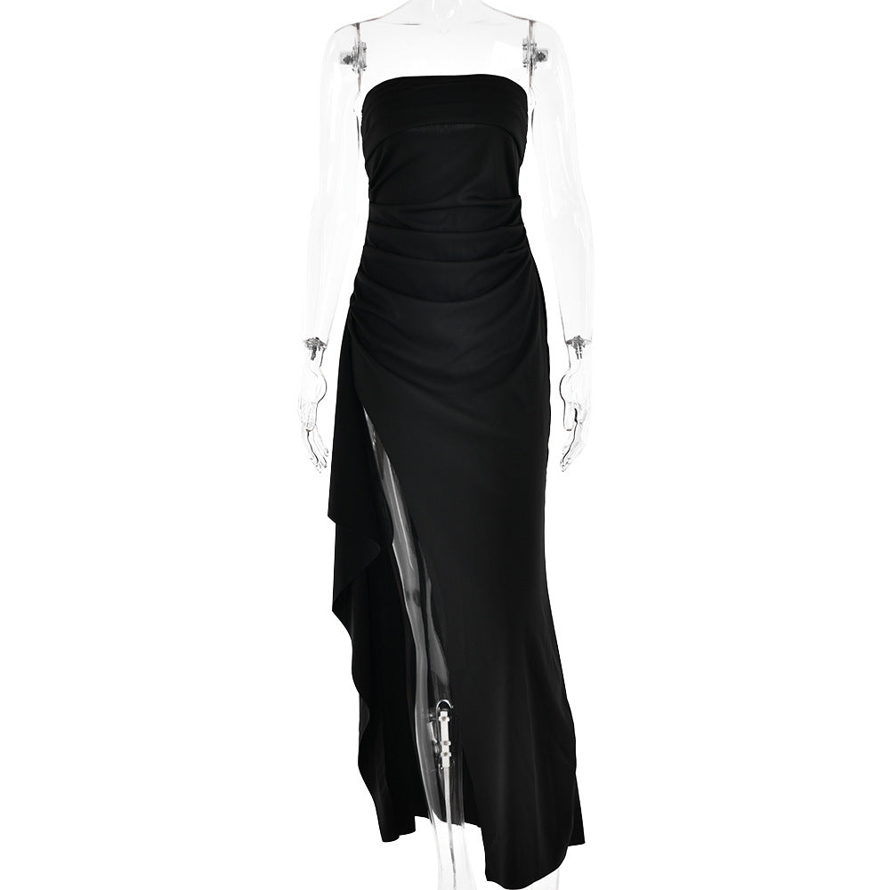 Strapless Pleated Split Dress