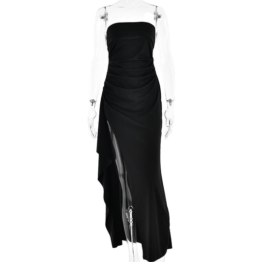Strapless Pleated Split Dress