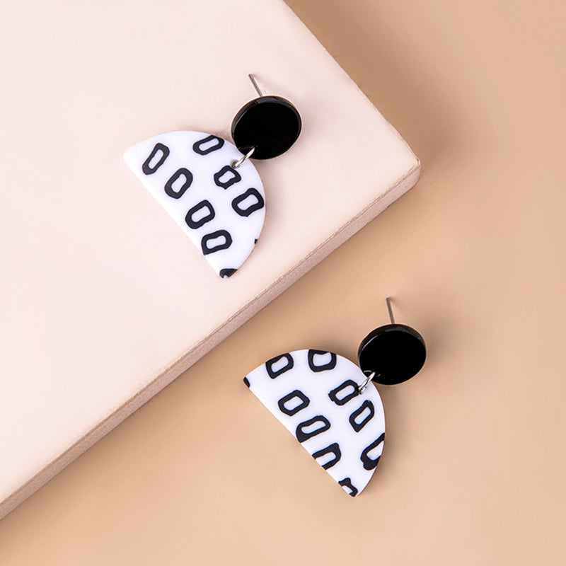 Black White Small Circle Dot Acrylic Earrings For Women