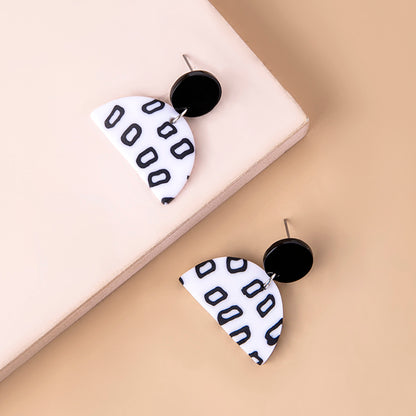 Black White Small Circle Dot Acrylic Earrings For Women