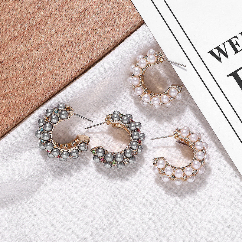 Fashion Diamond Pearl Stud Earrings