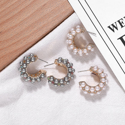 Fashion Diamond Pearl Stud Earrings