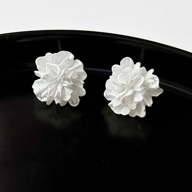 White Camellia Flower Earrings