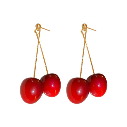 Sweet Red Acrylic Cherry Earrings