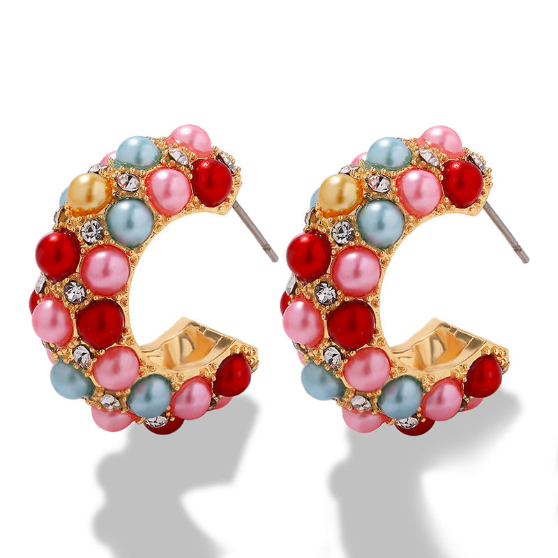 Fashion Diamond Pearl Stud Earrings