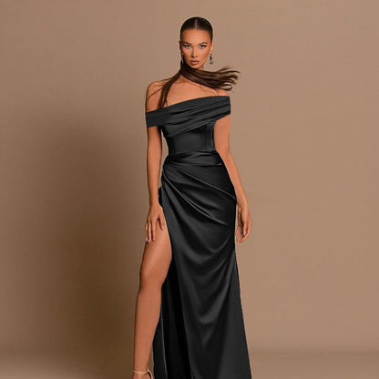 Elegant Off Shoulder Satin Gown