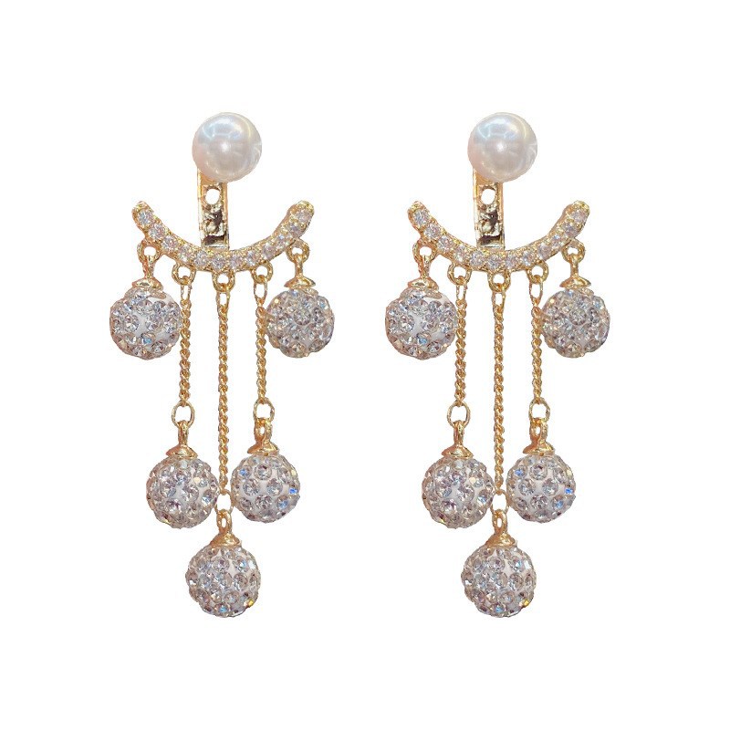 Trendy Large Earrings Full Diamond Ball Tassel