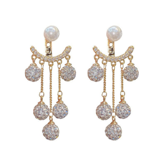 Trendy Large Earrings Full Diamond Ball Tassel