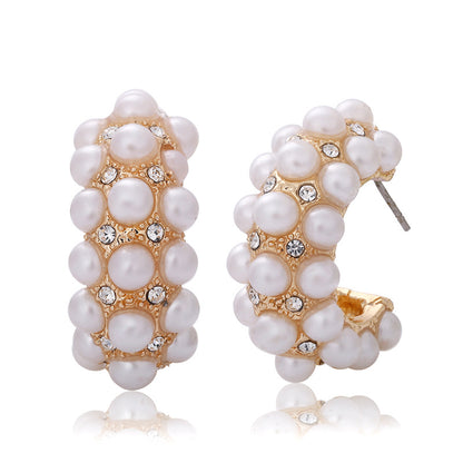 Fashion Diamond Pearl Stud Earrings
