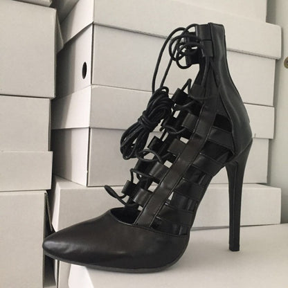 Pointed Lace-Up Roman Heels