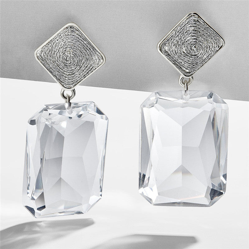 Square Geometric Crystal Earrings