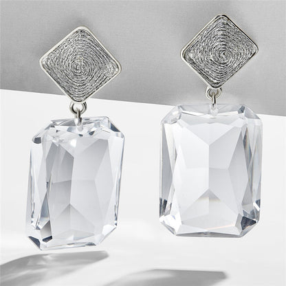 Square Geometric Crystal Earrings