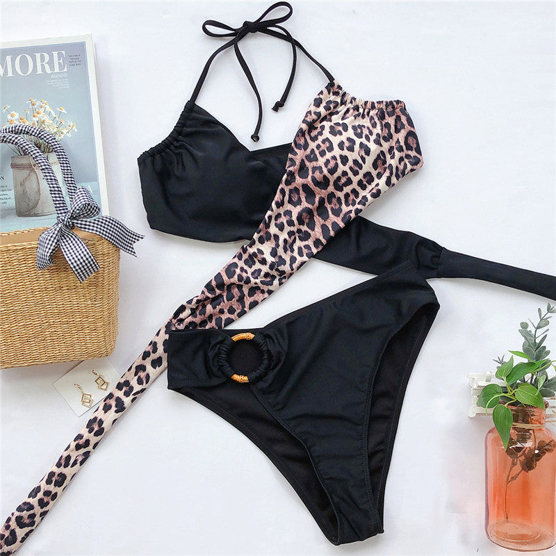 Lace-up Split Leopard Bikini