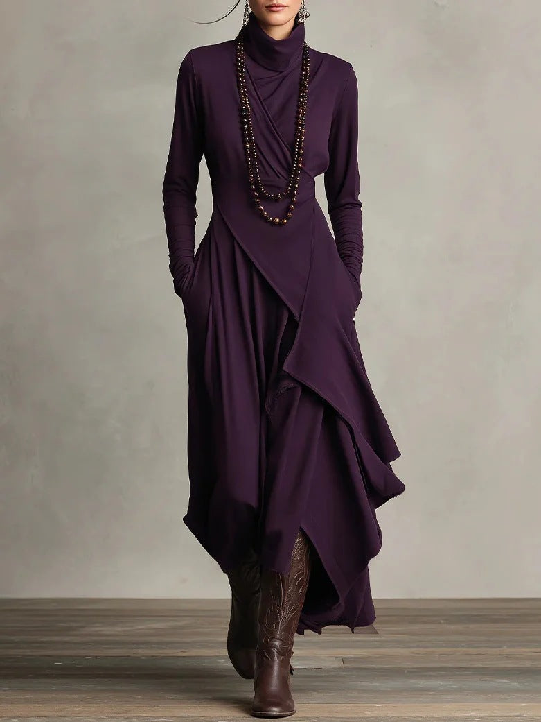 Long Sleeve Cross Wrap Maxi Dress