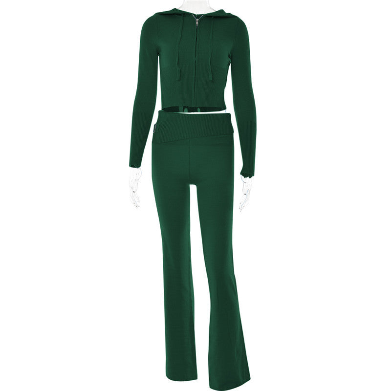 High Waist Long Sleeves Trousers Two-piece Set