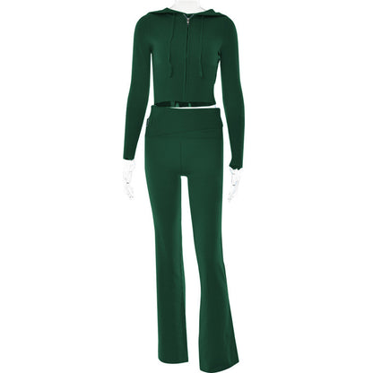 High Waist Long Sleeves Trousers Two-piece Set
