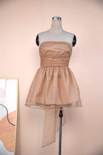Tube Top Lace Dress With Back Bow-knot Summer Fashion