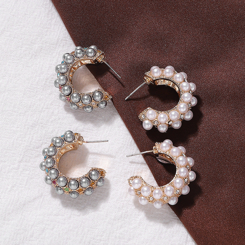 Fashion Diamond Pearl Stud Earrings