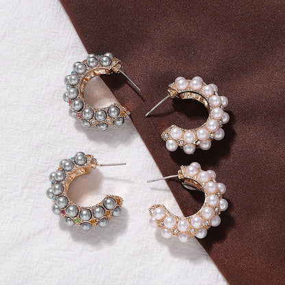Fashion Diamond Pearl Stud Earrings